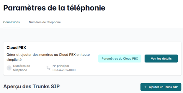 Fenêtre de configuration pour changer le mode d’un numéro entre trunk et téléphonie cloud avec avertissement